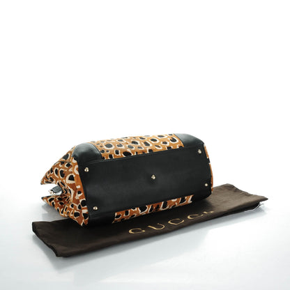 Gucci Calf Hair Leopard Print Large Bamboo Shopper Tote Tobacco 4 of 7