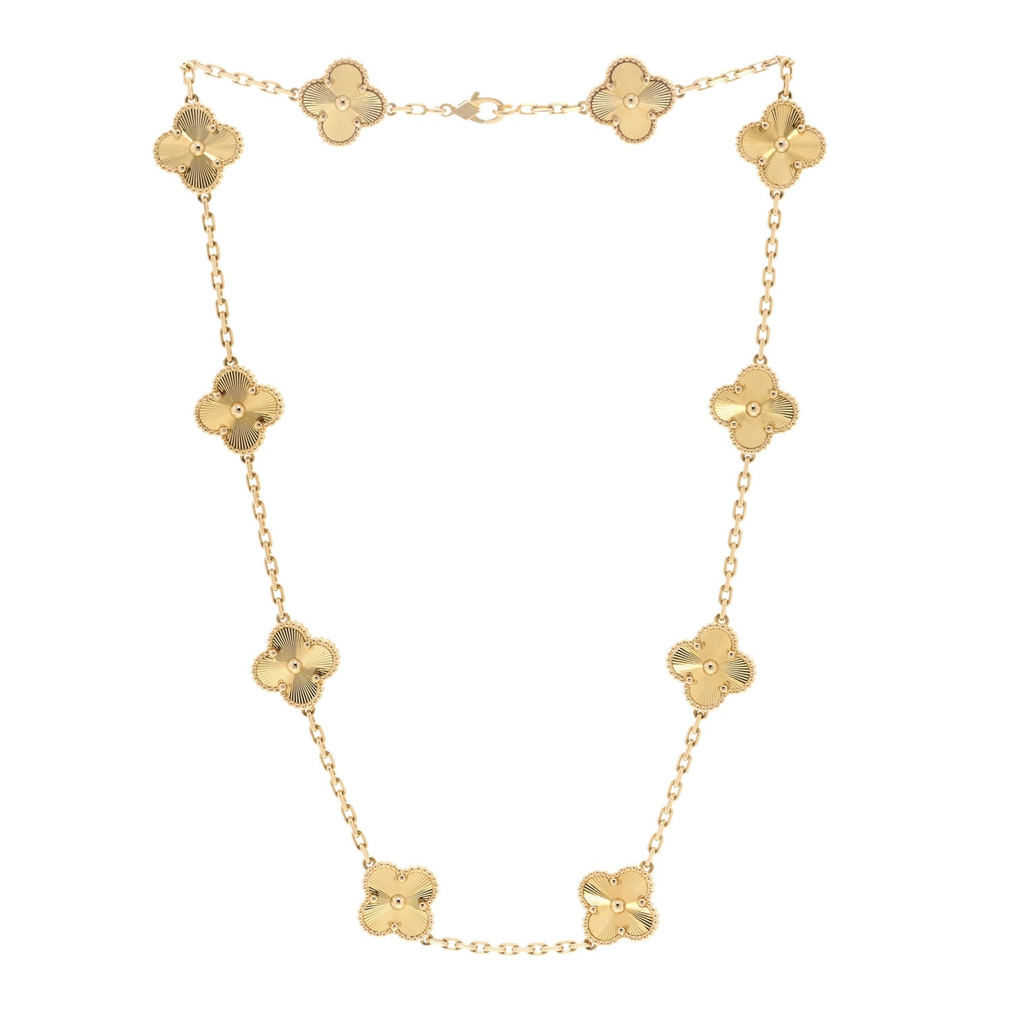 18K Yellow Gold 10 Motifs Guilloche Vintage Alhambra Necklace