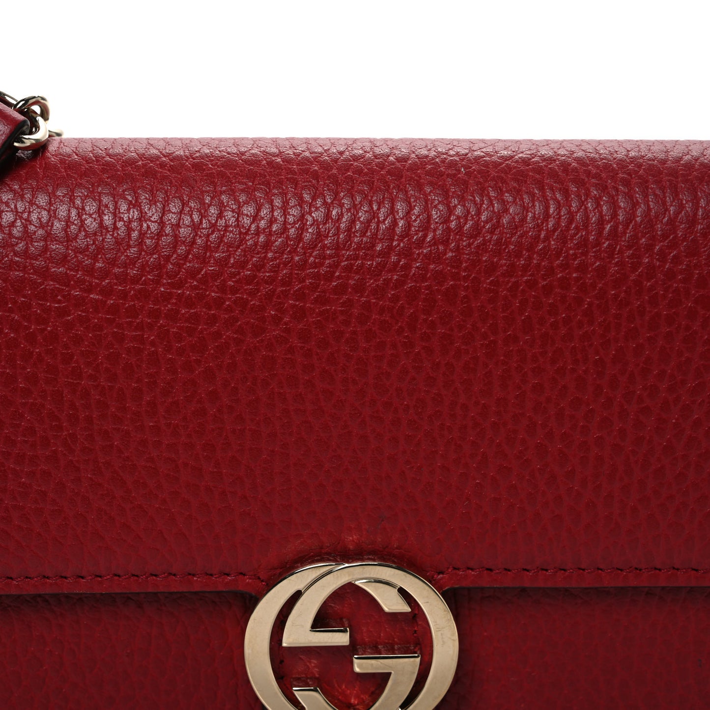 Dollar Calfskin Interlocking G Chain Wallet Red