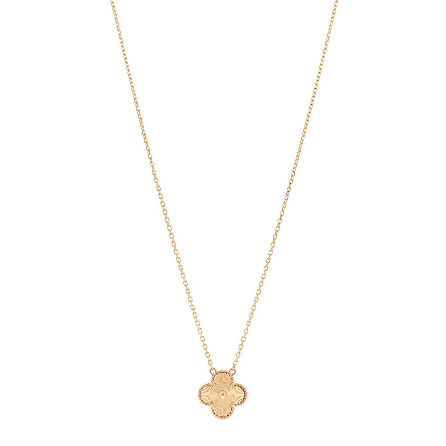 18K Yellow Gold Guilloche Vintage Alhambra Pendant Necklace
