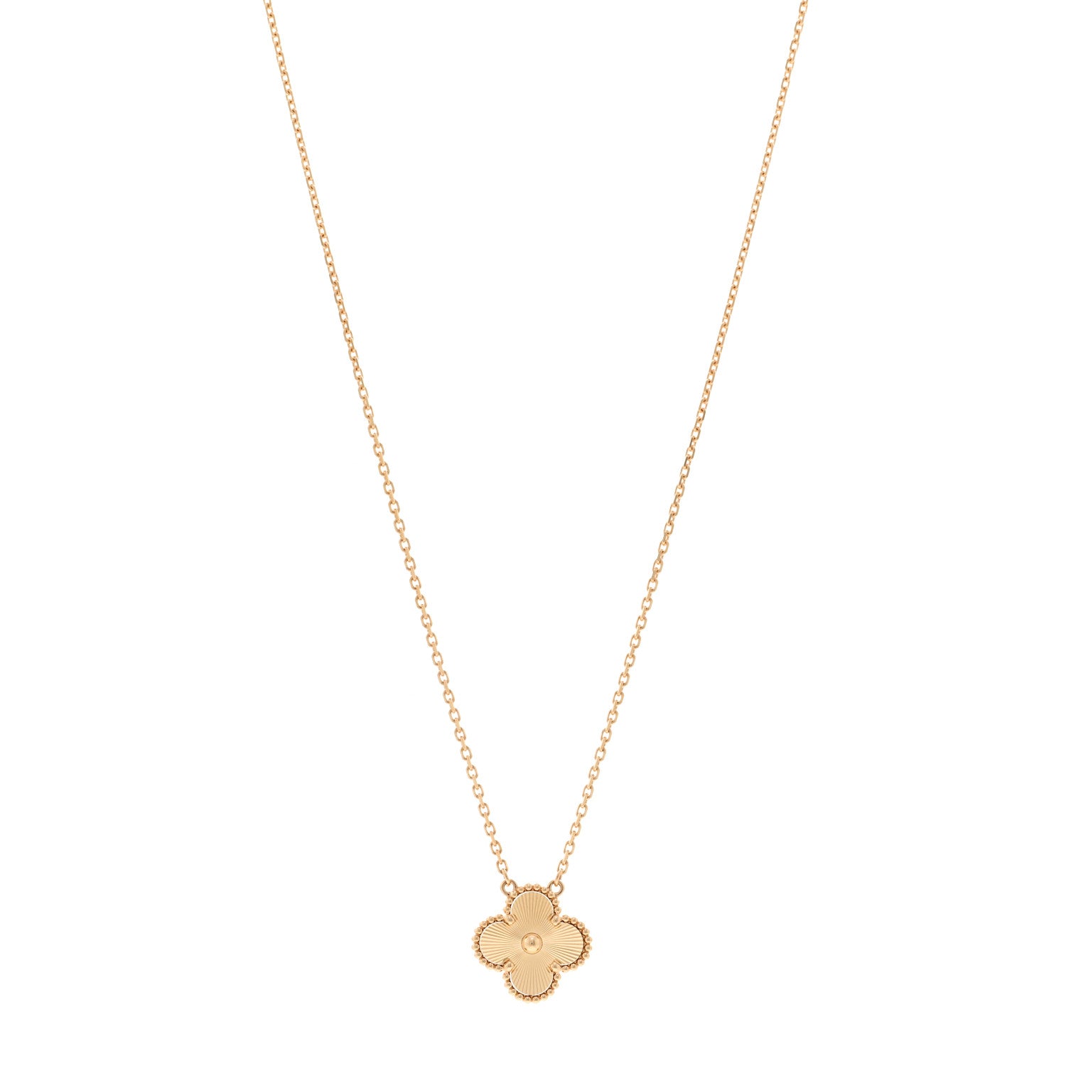 Van Cleef & Arpels 18K Yellow Gold Guilloche Vintage Alhambra Pendant Necklace 1 of 5
