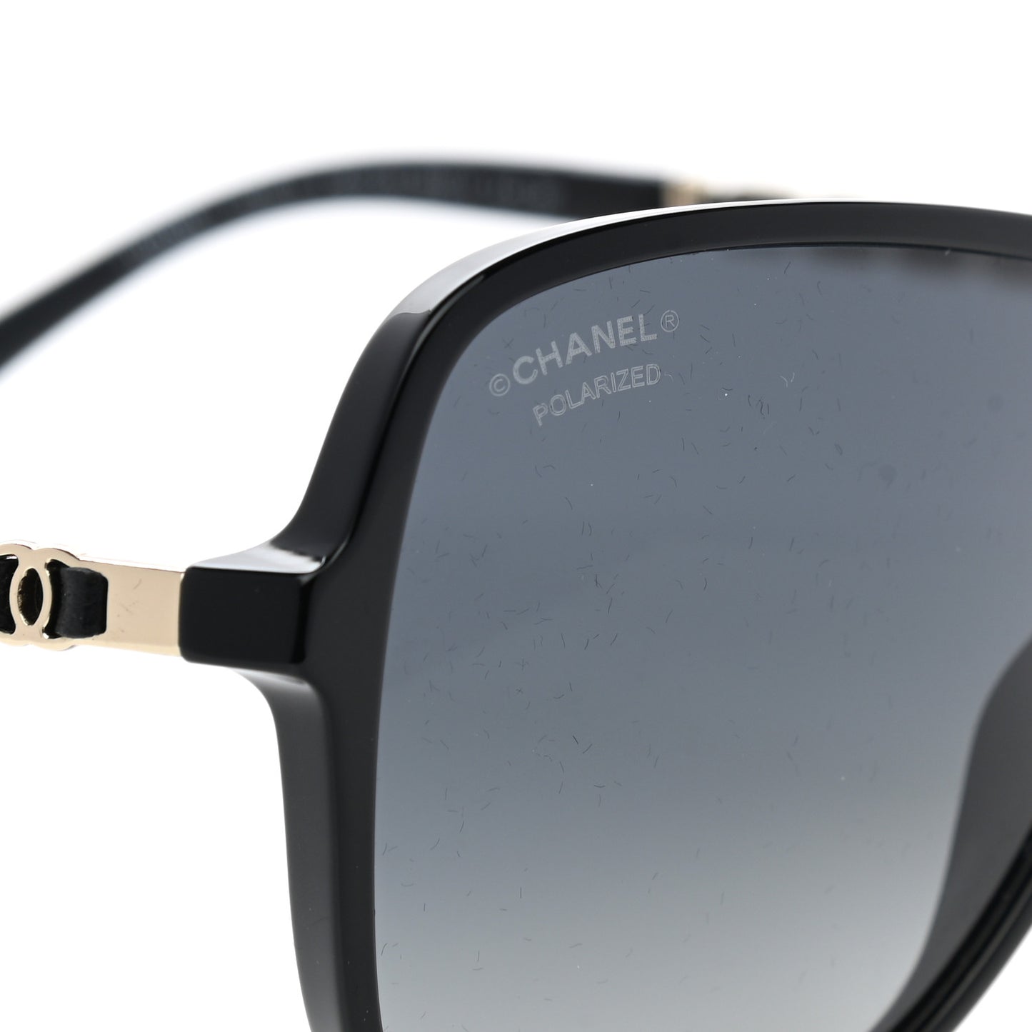 Metal Calfskin Polarized CC Chain Polarized Pilot Sunglasses 5439-Q Black