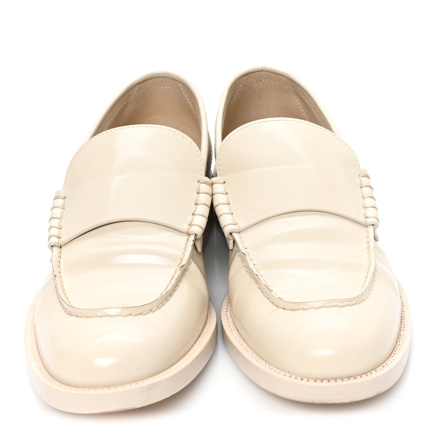 Shiny Calfskin Logo Loafers 40 Light Beige