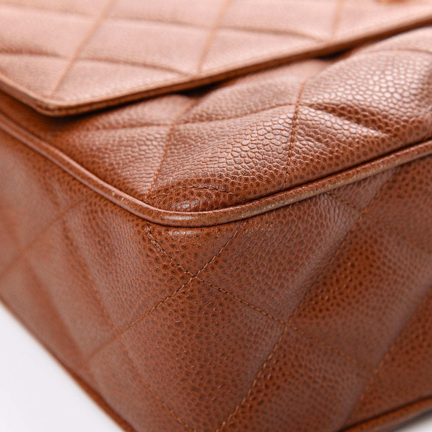 Caviar Quilted Flap Camera Case Brown