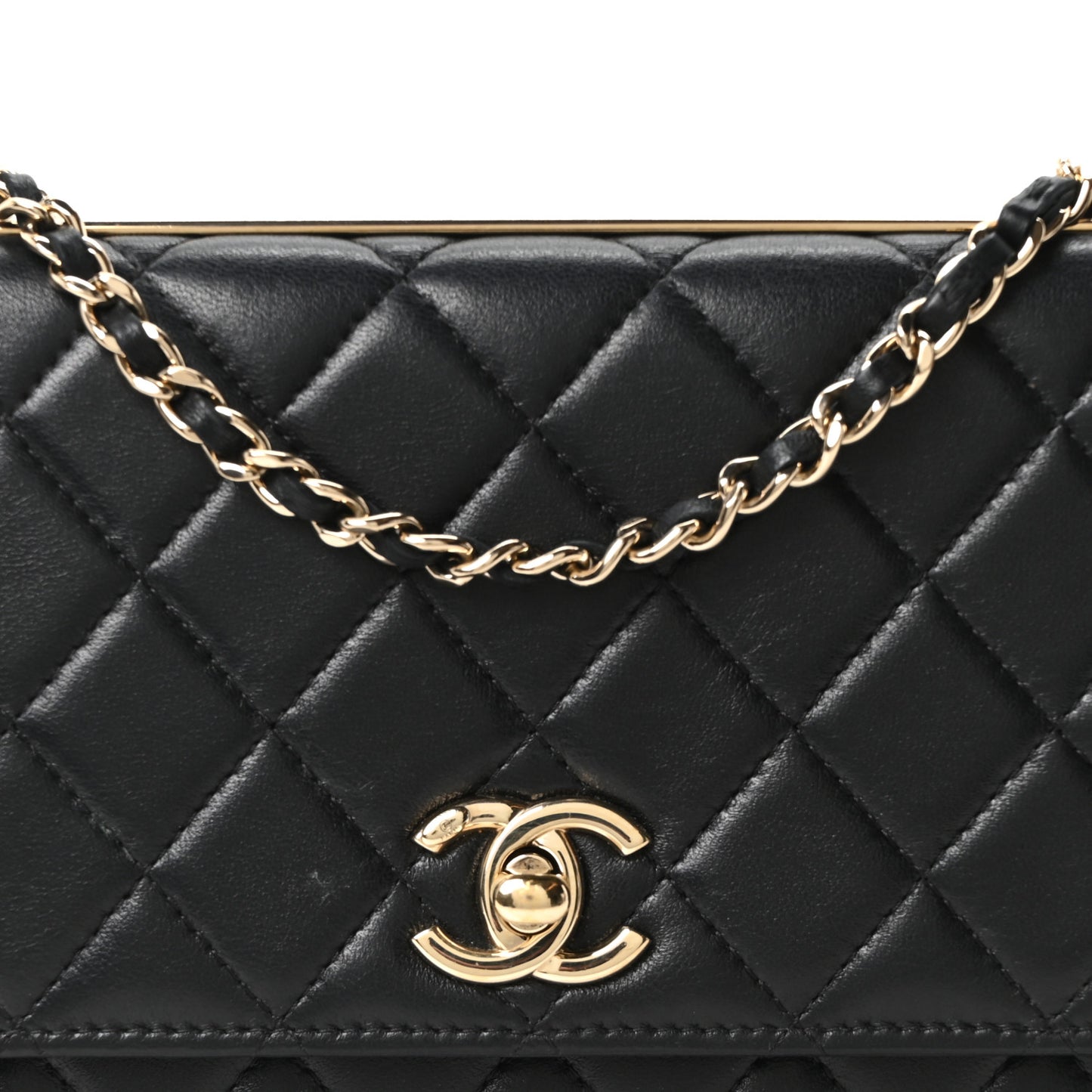 Lambskin Quilted Trendy CC Wallet On Chain WOC Black