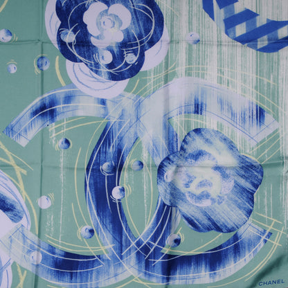 Chanel Silk Camellia CC Pearl Scarf Green 1 of 5