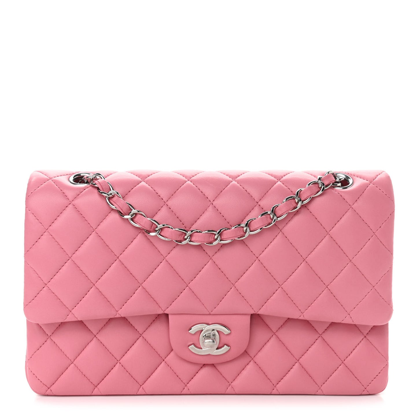 Lambskin Quilted Medium Double Flap Pink