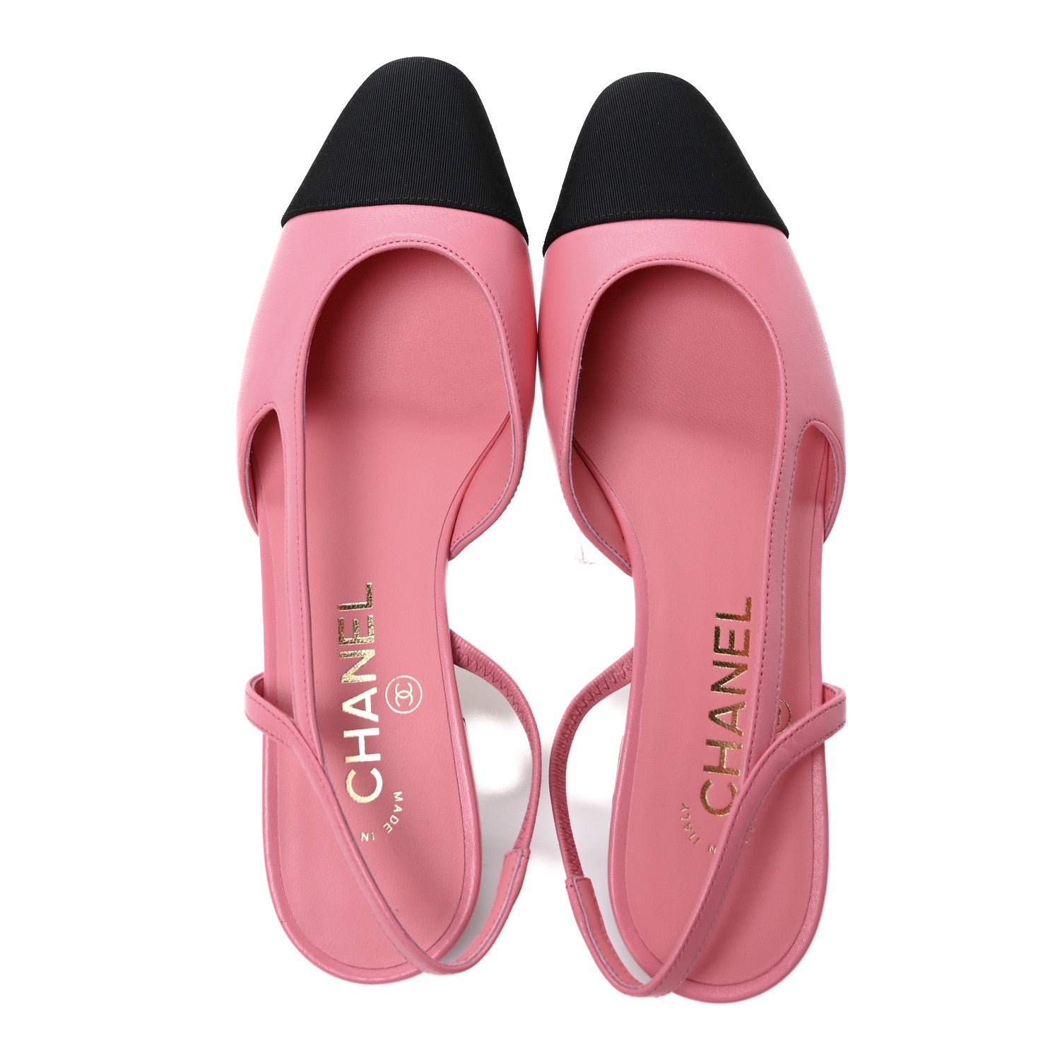 Chanel Calfskin Grosgrain Cap Toe CC Slingback Flats 36.5 Pink