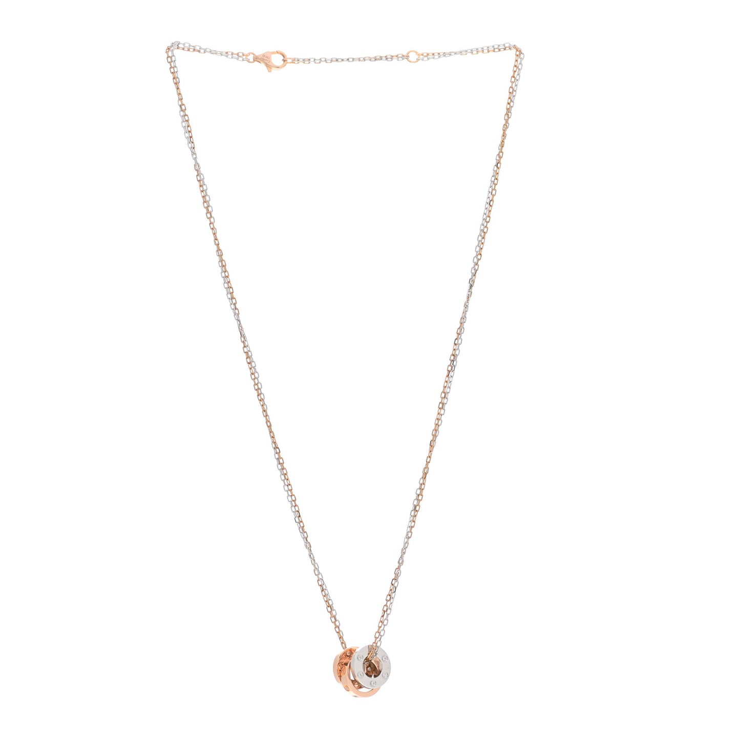 18K White Pink Gold Diamond Three Ring LOVE Pendant Necklace