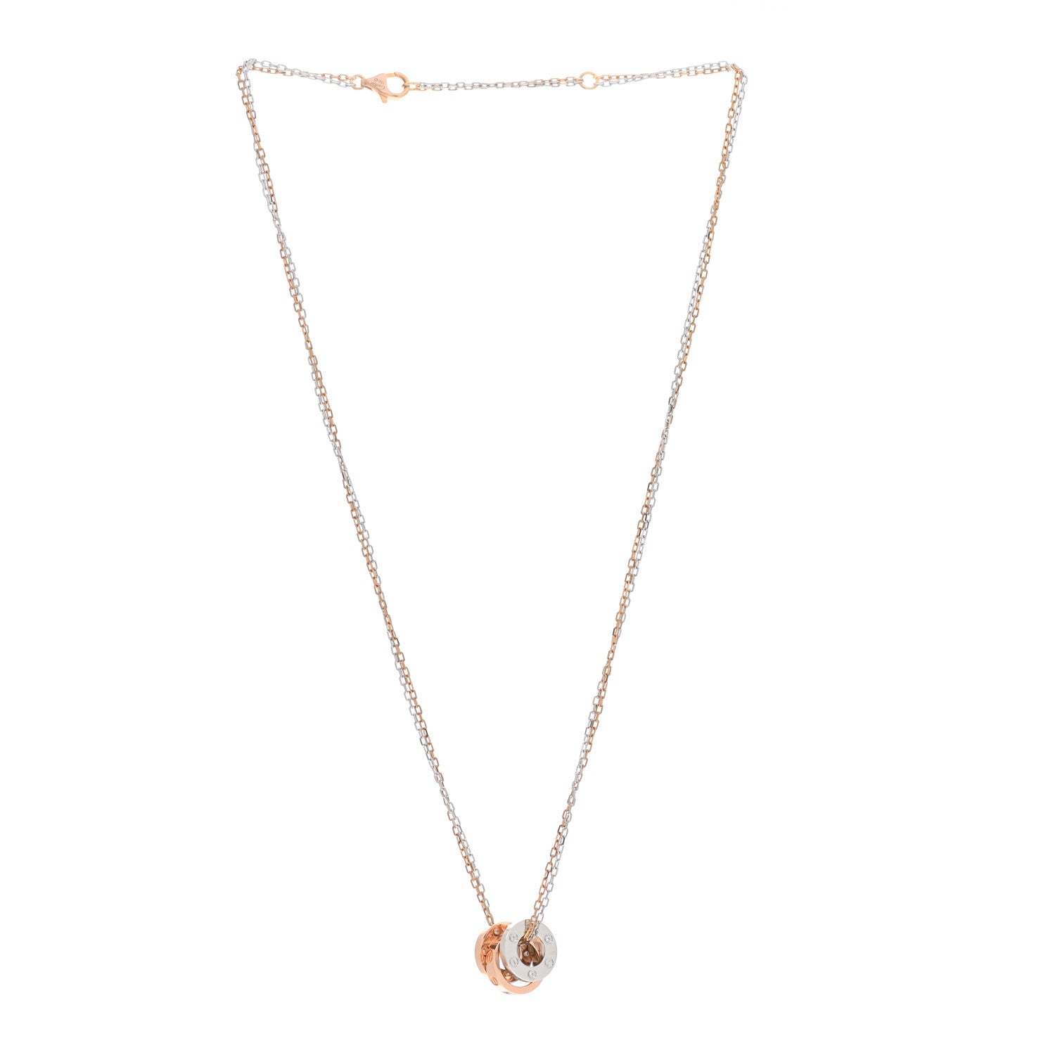 Cartier 18K White Pink Gold Diamond Three Ring LOVE Pendant Necklace 3 of 6