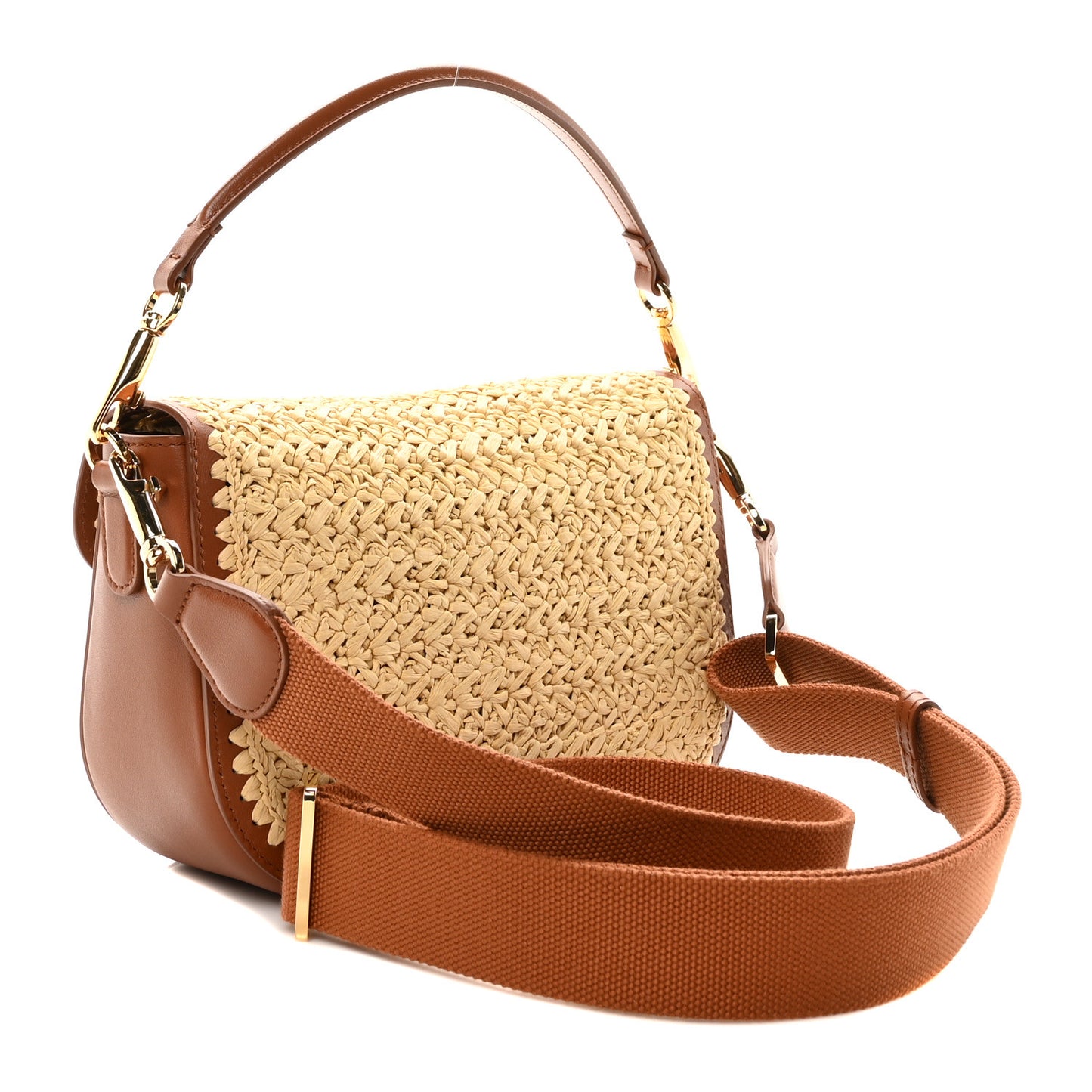 Raffia Calfskin Vlogo Alltime Shoulder Bag Natural Saddle Brown
