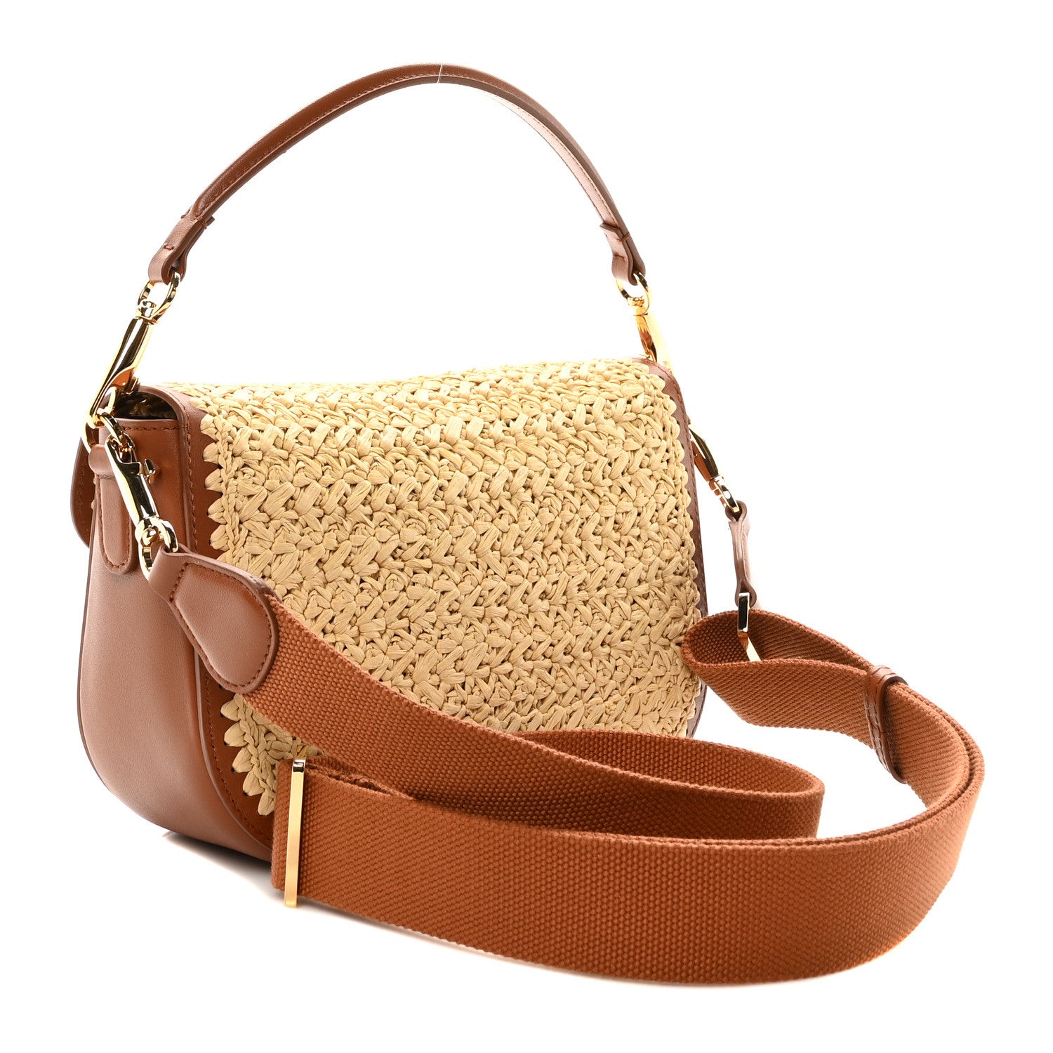 Valentino Garavani Raffia Calfskin Vlogo Alltime Shoulder Bag Natural Saddle Brown 3 of 9