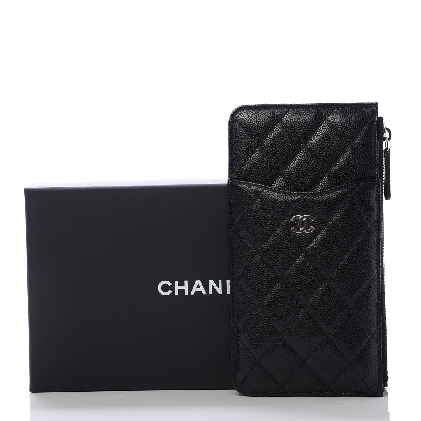 Caviar Quilted Classic Flat Wallet Pouch Black