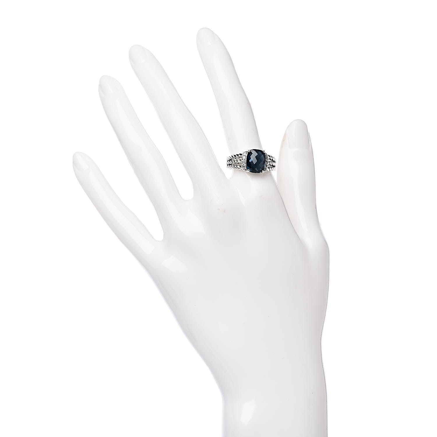 David Yurman Sterling Silver Diamond Hampton Blue Topaz 10mm Petite Wheaton Ring 56 7.5 2 of 5