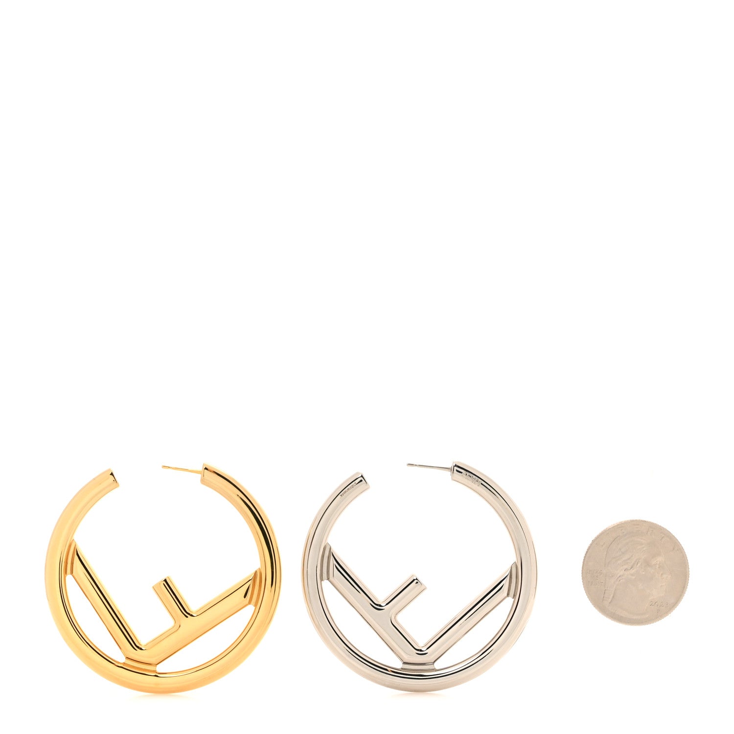 Fendi Metal FF Hoop Earrings Gold Silver 2 of 5