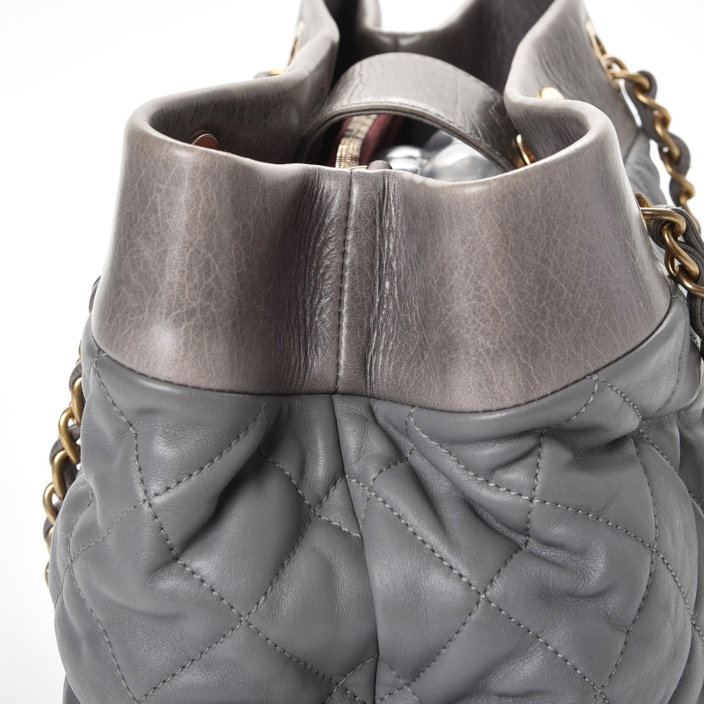 Calfskin Quilted Medium Soft Elegance Tote Grey