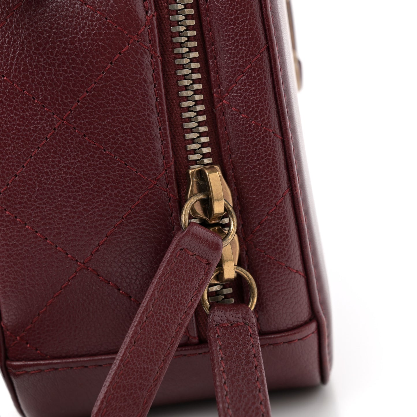 Shiny Calfskin Goatskin Quilted Small Coco Curve Vanity Burgundy