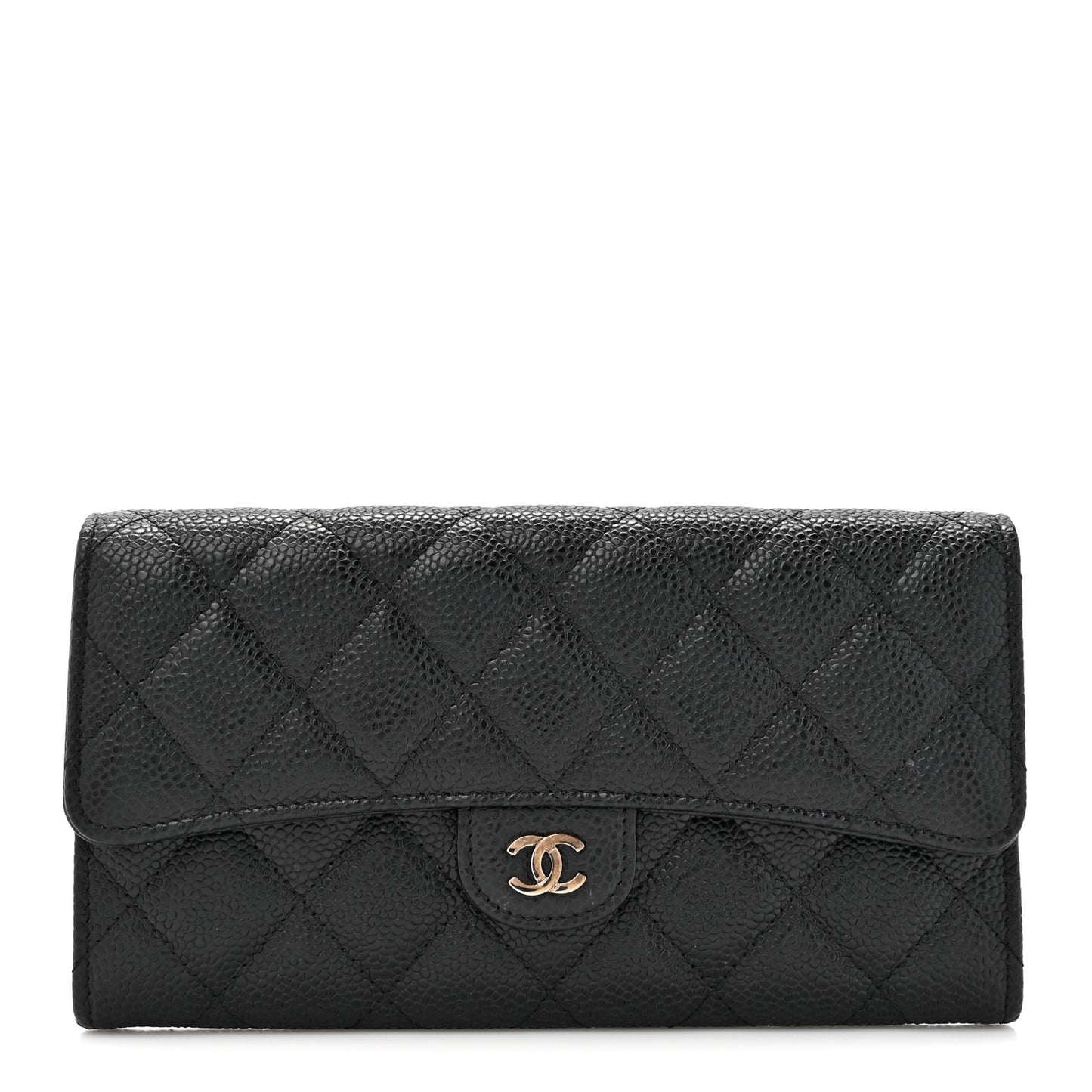 Caviar Quilted Large Gusset Flap Wallet Black