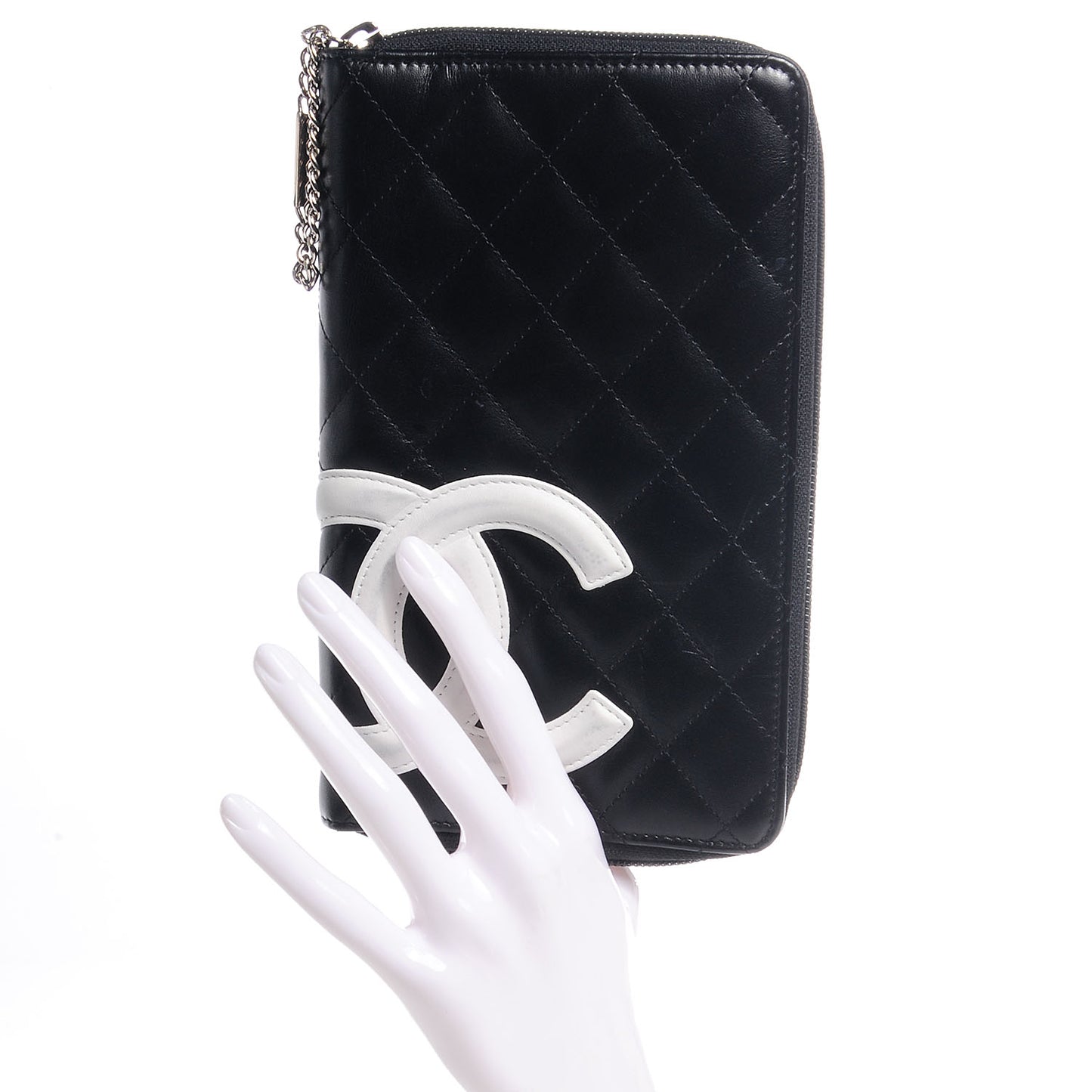 Calfskin Cambon Zip Around Organizer Wallet Black White