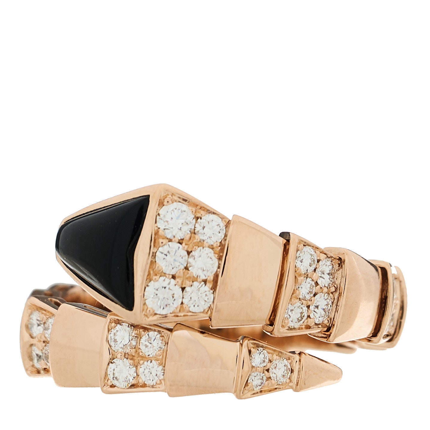 Bulgari 18K Rose Gold Diamond Black Onyx Serpenti Viper Ring XXL 1 of 5