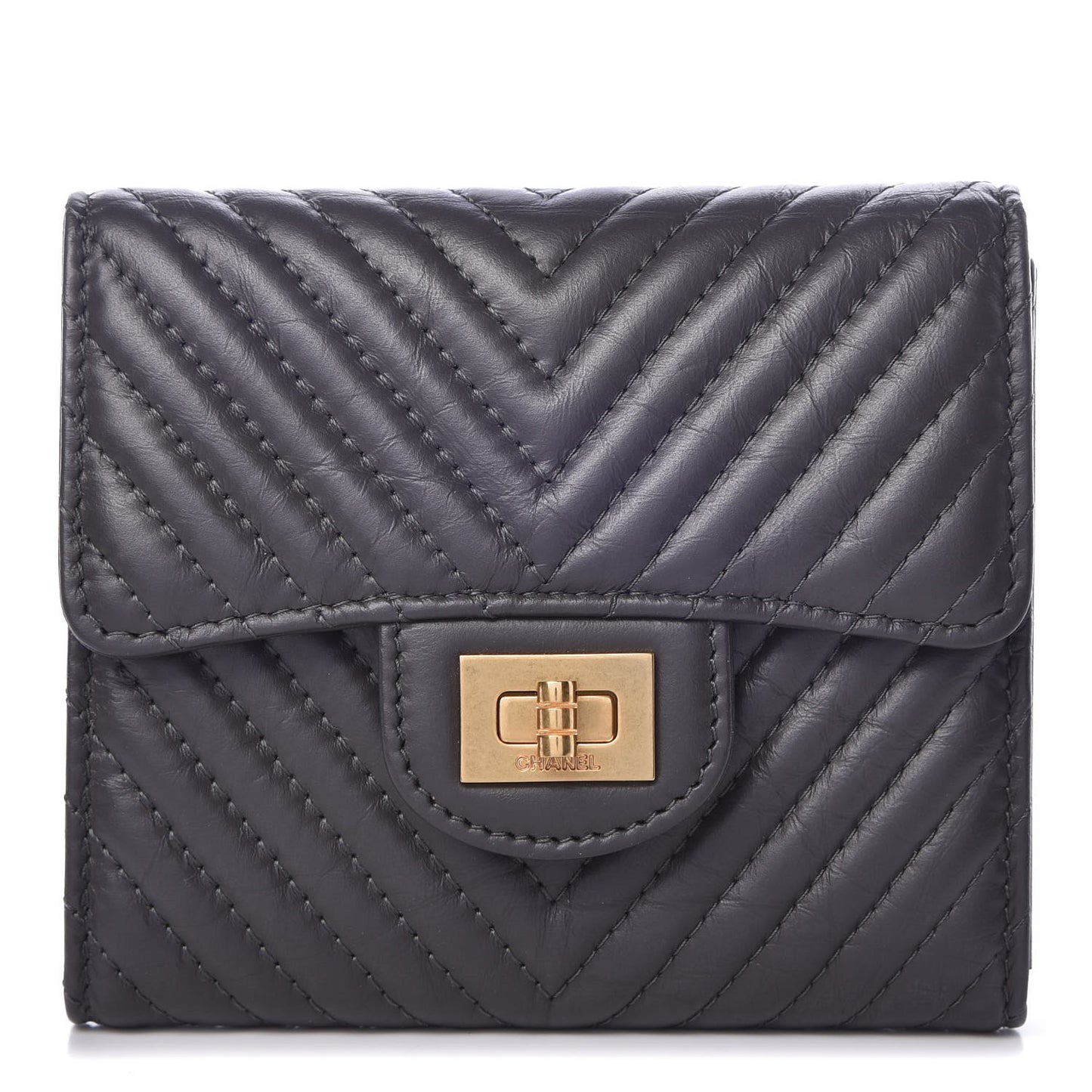 Aged Calfskin Chevron Reissue Compact Wallet Grey