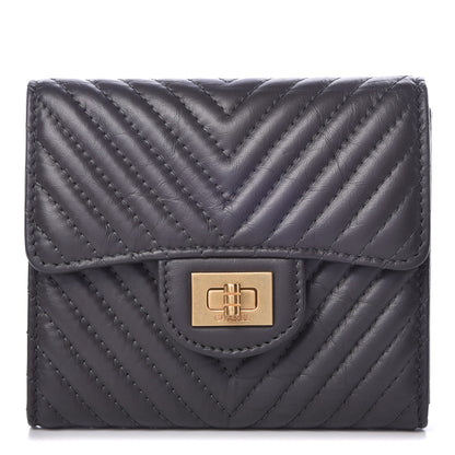 Chanel Aged Calfskin Chevron Reissue Compact Wallet Grey 1 of 9