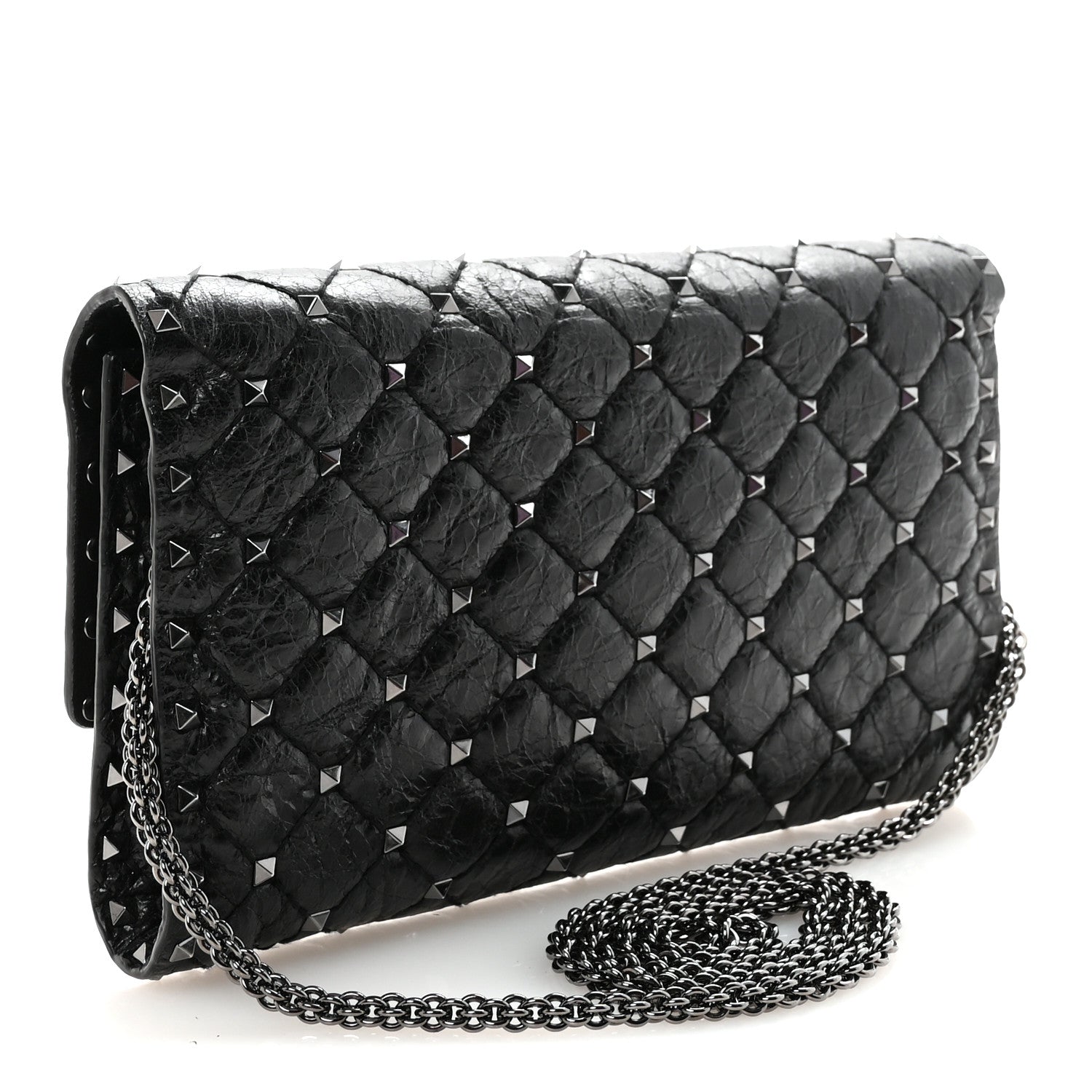 Valentino Garavani Craquele Nappa Rockstud Spike Wallet on Chain Black 3 of 9