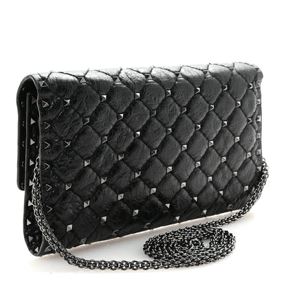 Valentino Garavani Craquele Nappa Rockstud Spike Wallet on Chain Black 3 of 9