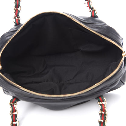 Gucci Pebbled Calfskin Chain Web Shoulder Bag Black 4 of 11
