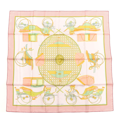 Hermes Silk Les Voitures A Transformation Scarf 90 Rose Pale Vert Jade Saumon 1 of 4