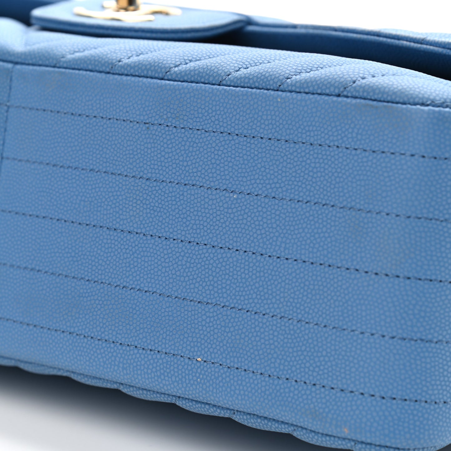 Caviar Flat Chevron Quilted Jumbo Double Flap Blue