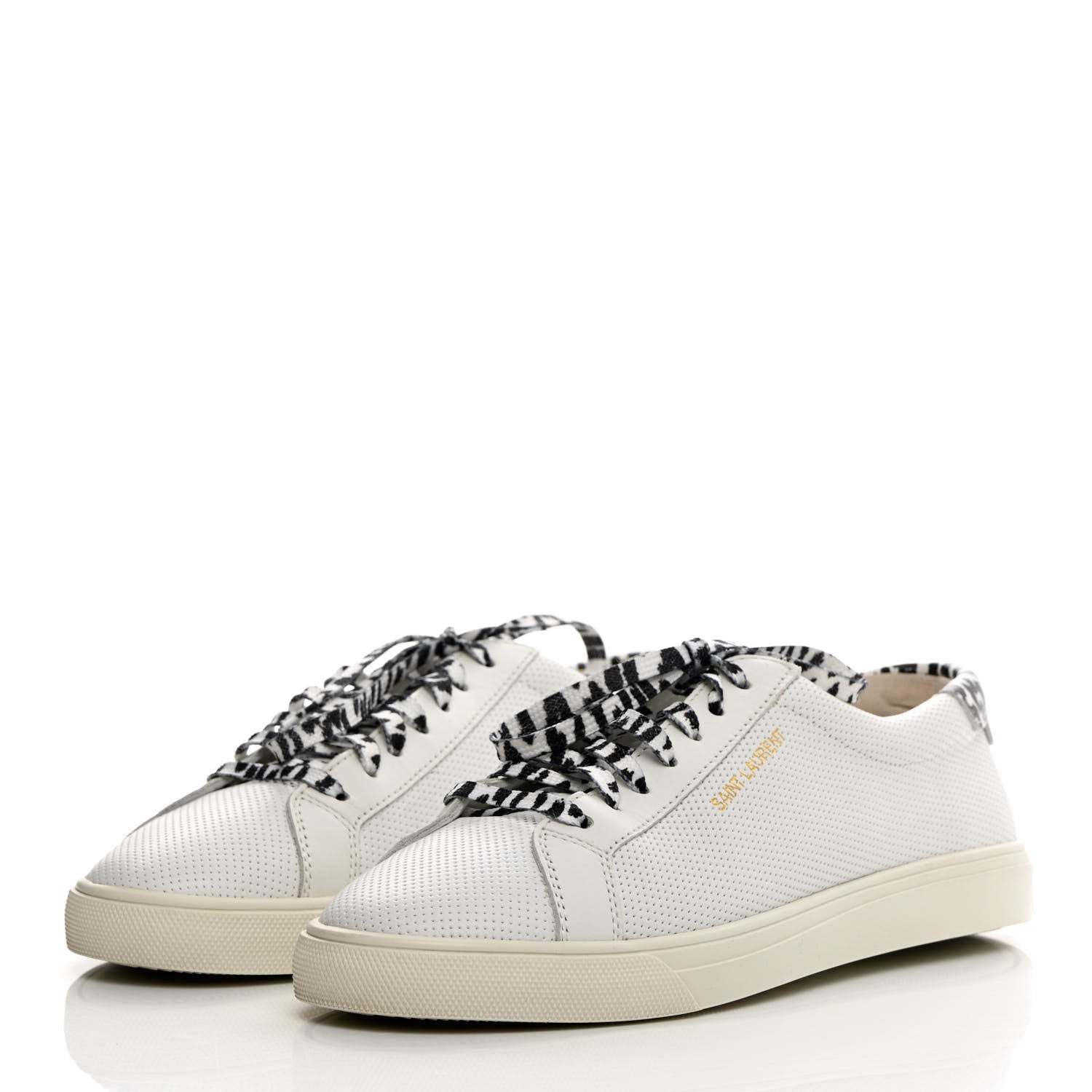 Saint Laurent Perforated Calfskin Cheetah Print Andy Low Top Sneakers 38.5 White Black 3 of 14