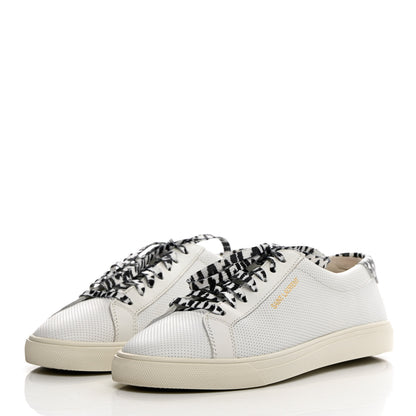 Saint Laurent Perforated Calfskin Cheetah Print Andy Low Top Sneakers 38.5 White Black 3 of 14