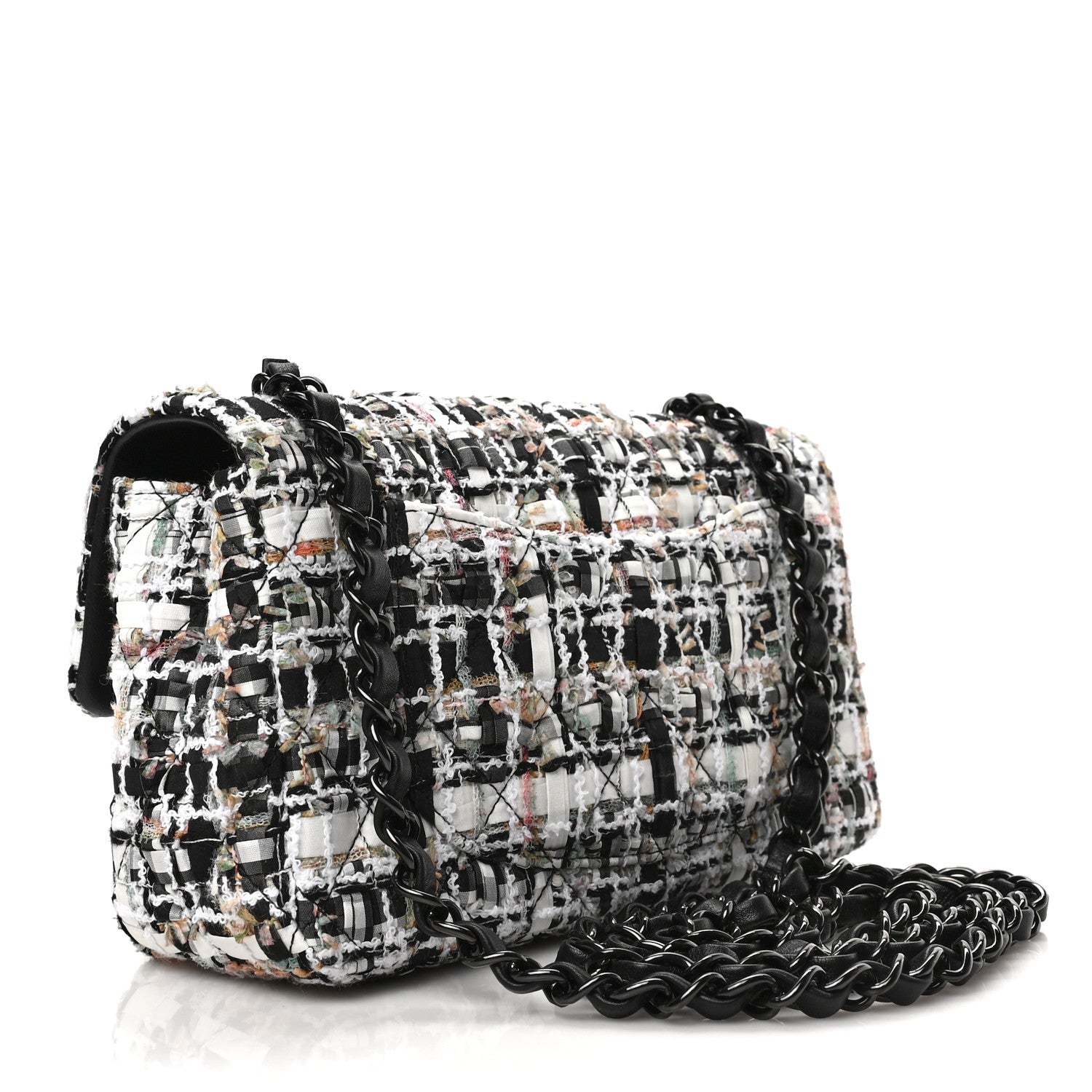 Chanel Tweed Quilted Mini Rectangular Flap White Black Multicolor 3 of 9