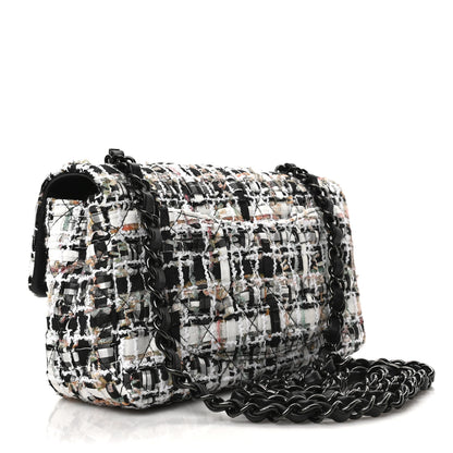 Chanel Tweed Quilted Mini Rectangular Flap White Black Multicolor 3 of 9
