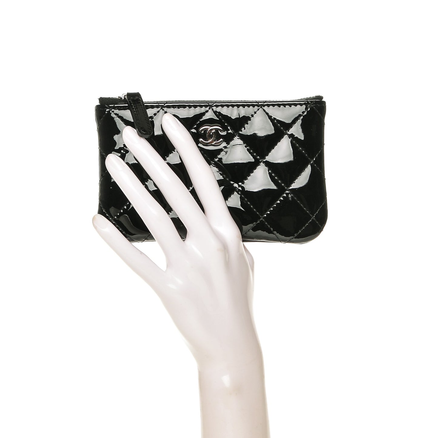 Patent Quilted Small Cosmetic Case Black