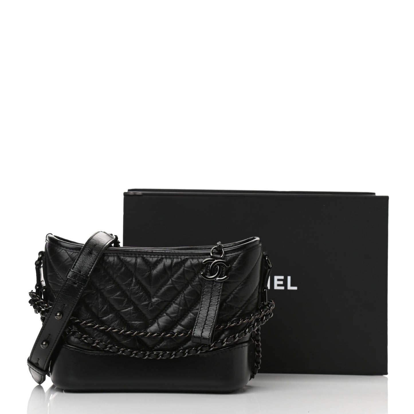 Aged Calfskin Chevron Quilted Small Gabrielle Hobo So Black