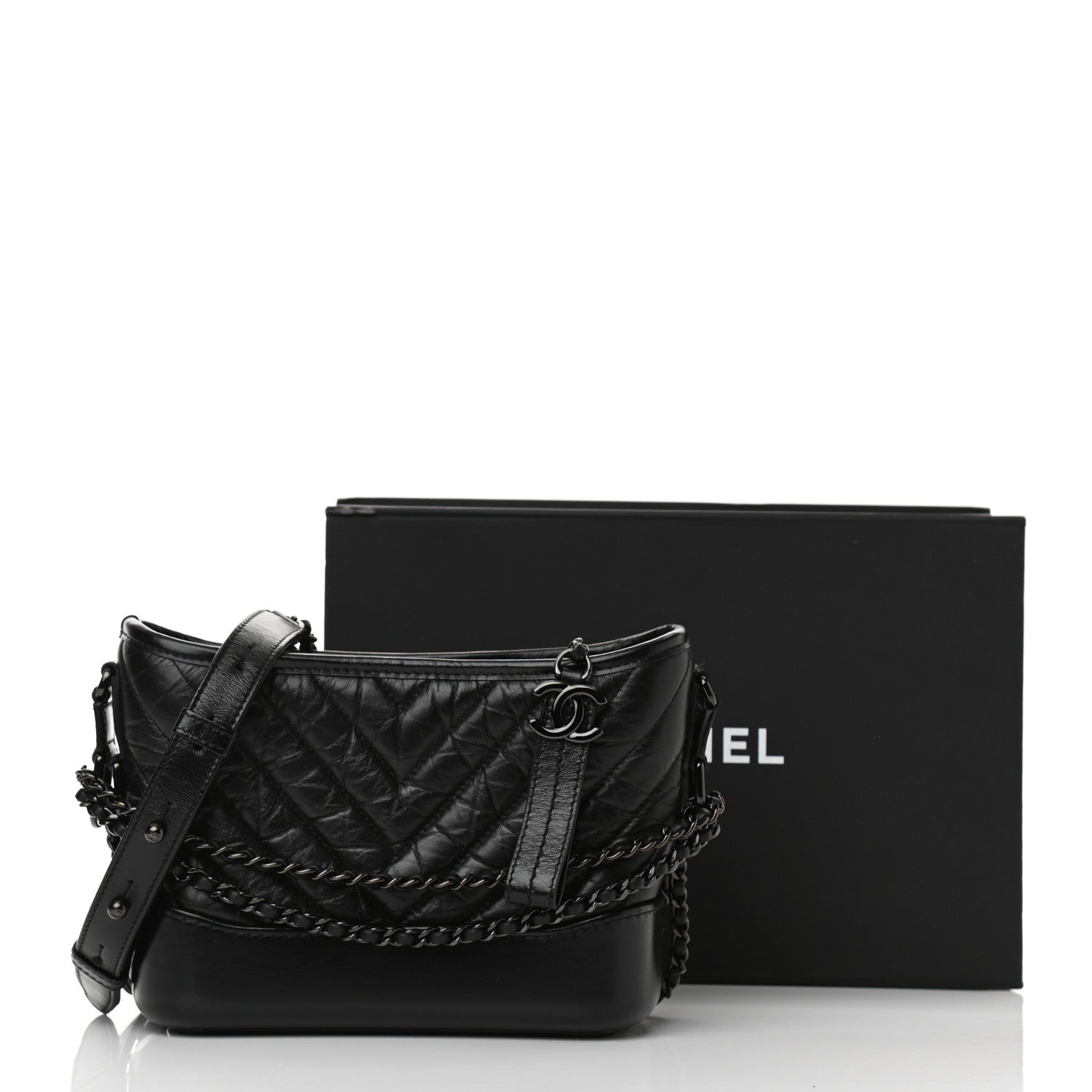 Chanel Aged Calfskin Chevron Quilted Small Gabrielle Hobo So Black 9 of 9