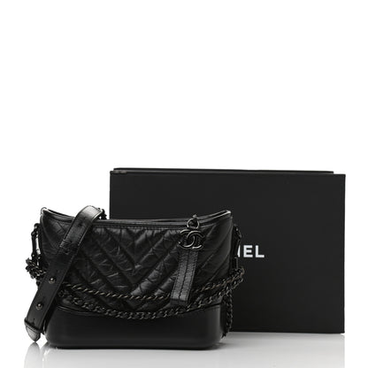 Chanel Aged Calfskin Chevron Quilted Small Gabrielle Hobo So Black 9 of 9