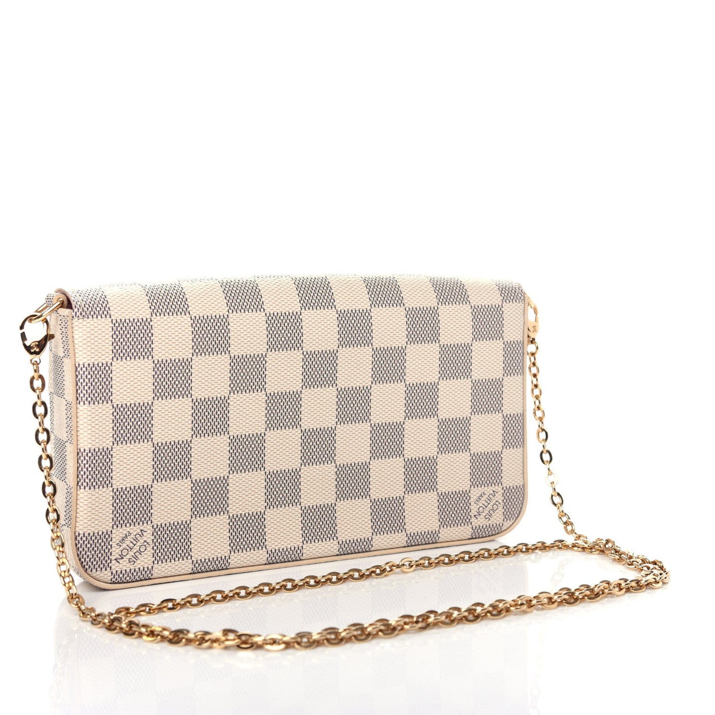 Damier Azur Pochette Felicie Chain Wallet Rose Ballerine