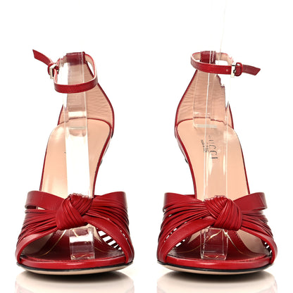 Gucci Nappa Crawford Knot Ankle Strap Sandals 35.5 Hibiscus Red 2 of 7