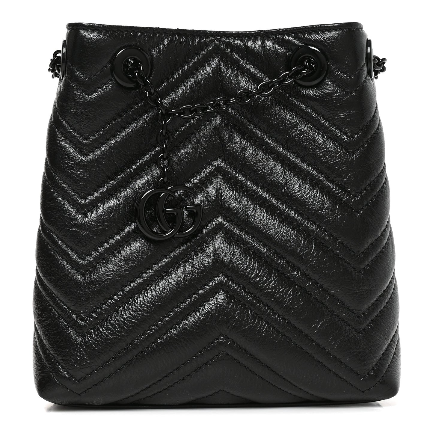 Calfskin Matelasse Monochrome Nano GG Marmont Bucket Bag Black