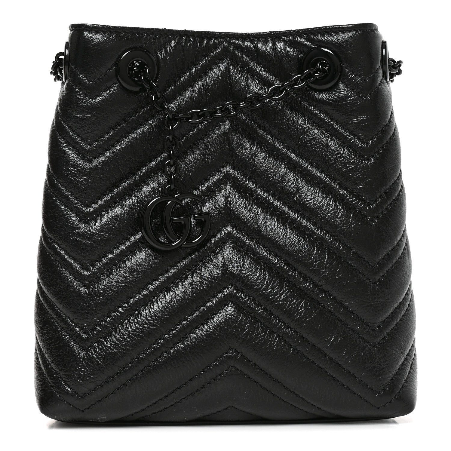 Gucci Calfskin Matelasse Monochrome Nano GG Marmont Bucket Bag Black 1 of 10