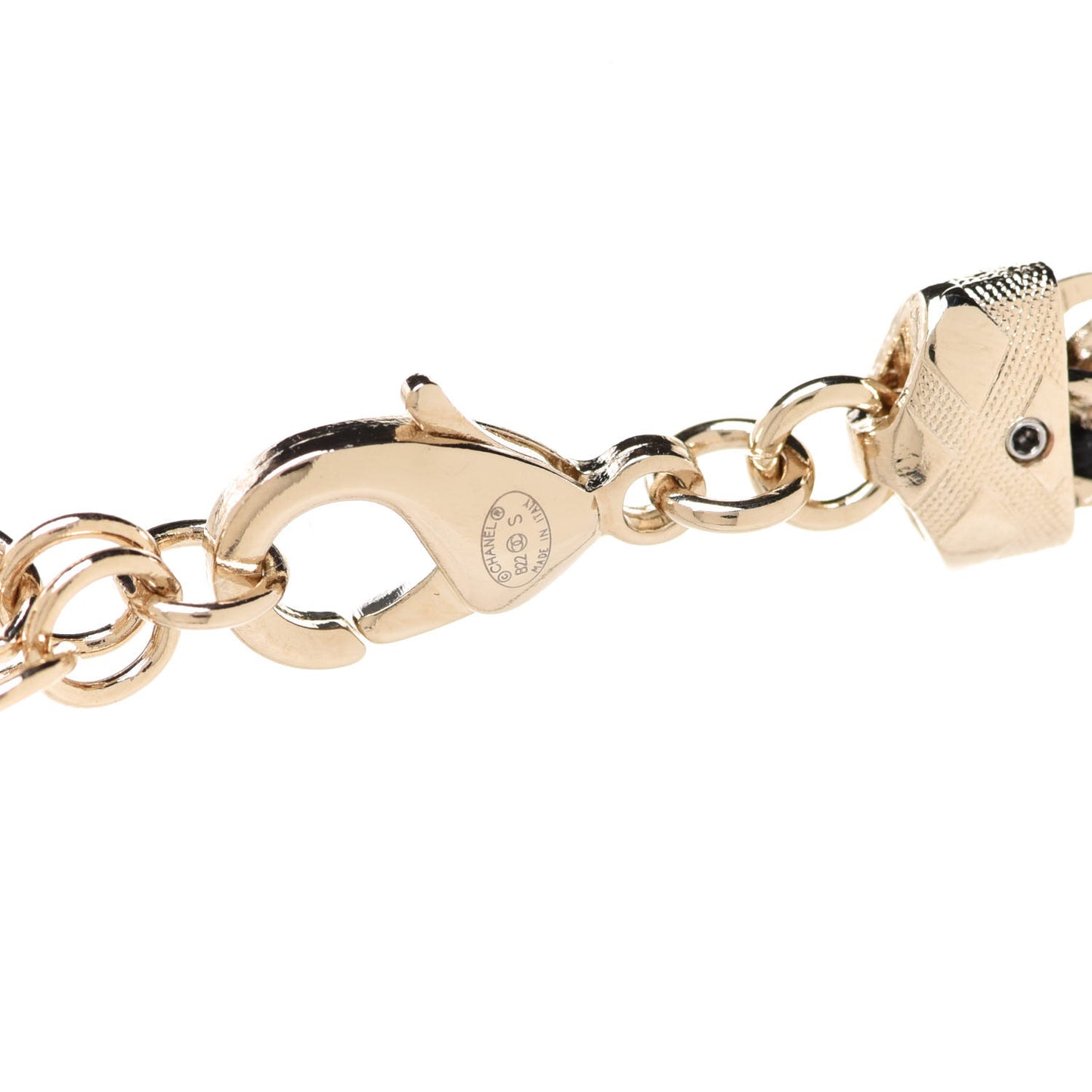 Metal Lambskin Crystal Chain CC Necklace Black Gold