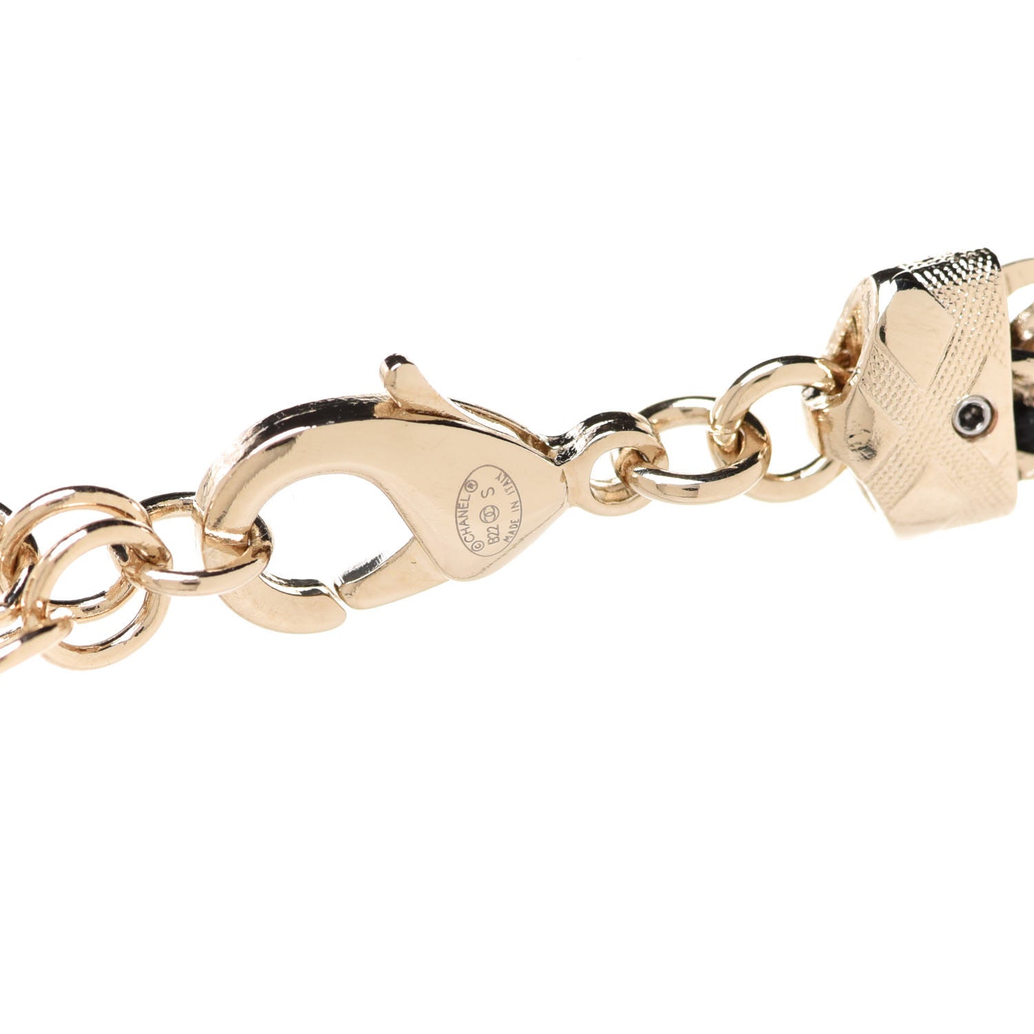 Chanel Metal Lambskin Crystal Chain CC Necklace Black Gold 5 of 6