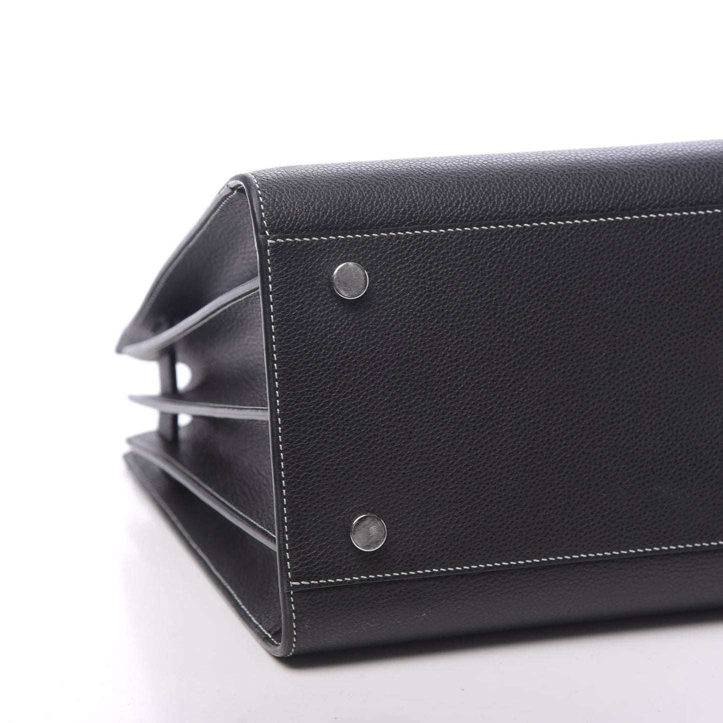 Grained Calfskin Topstitch Small Sac De Jour Black Porcelain