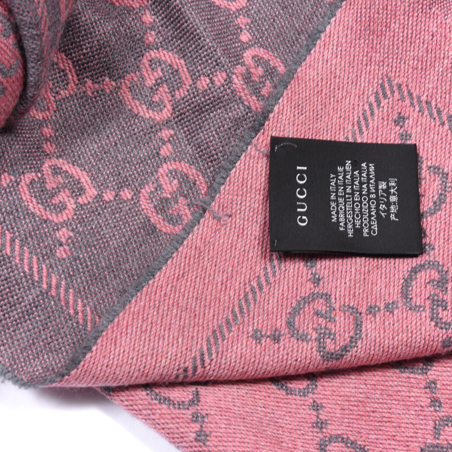 Gucci Wool Jacquard GG Monogram Sten Fringe Scarf Graphite Pink 4 of 10
