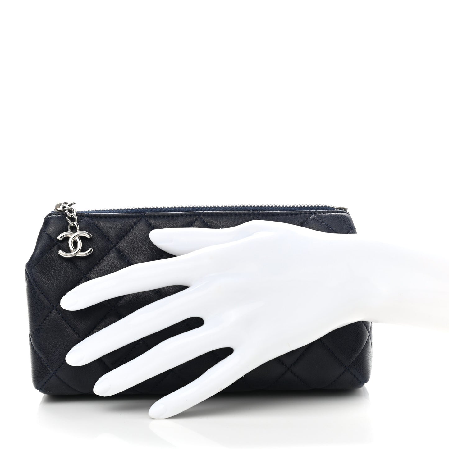 Lambskin Quilted Cosmetic Case Navy Blue