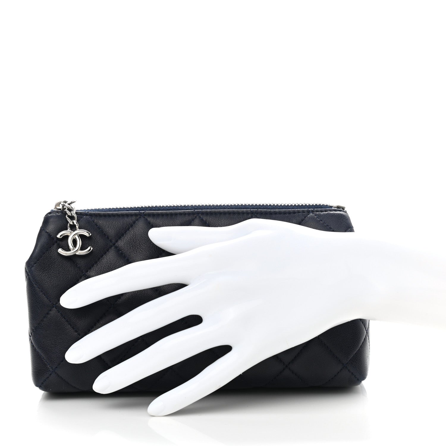 Chanel Lambskin Quilted Cosmetic Case Navy Blue 3 of 11