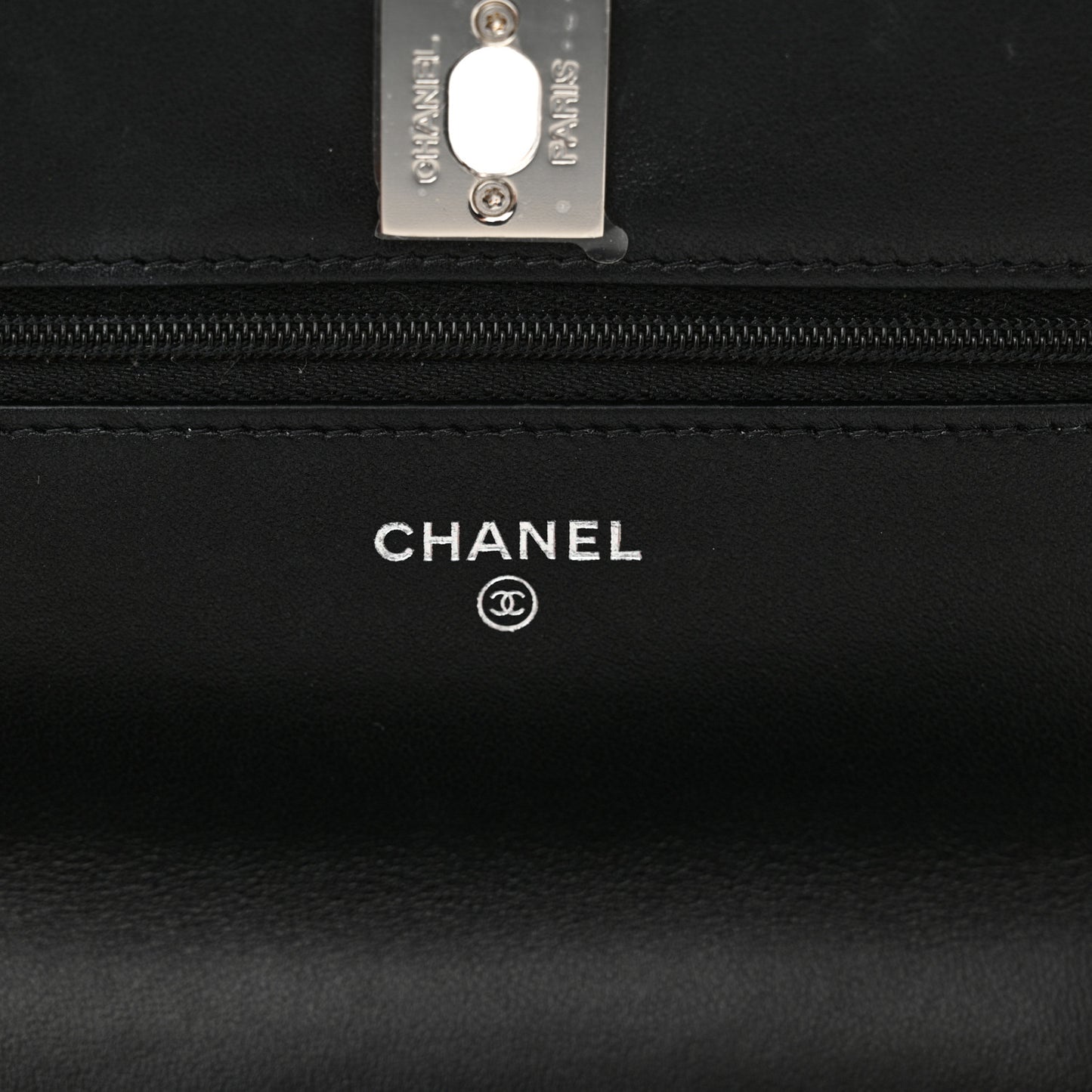 Lambskin Quilted Metal Top Handle Wallet On Chain WOC Black